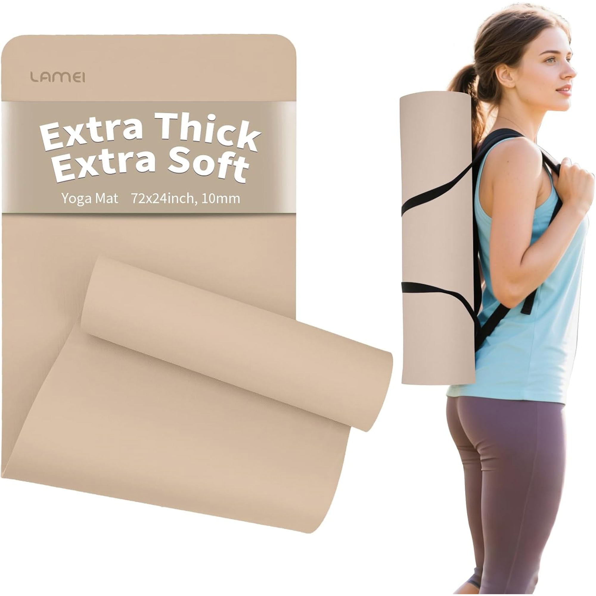 Lamei Yoga Mat,10mm Extra Thick Non Slip,Durable TPE Exercise Mats for Home Workout,Includes Straps for Carryingr, Eco-Friendly Travel Pilates