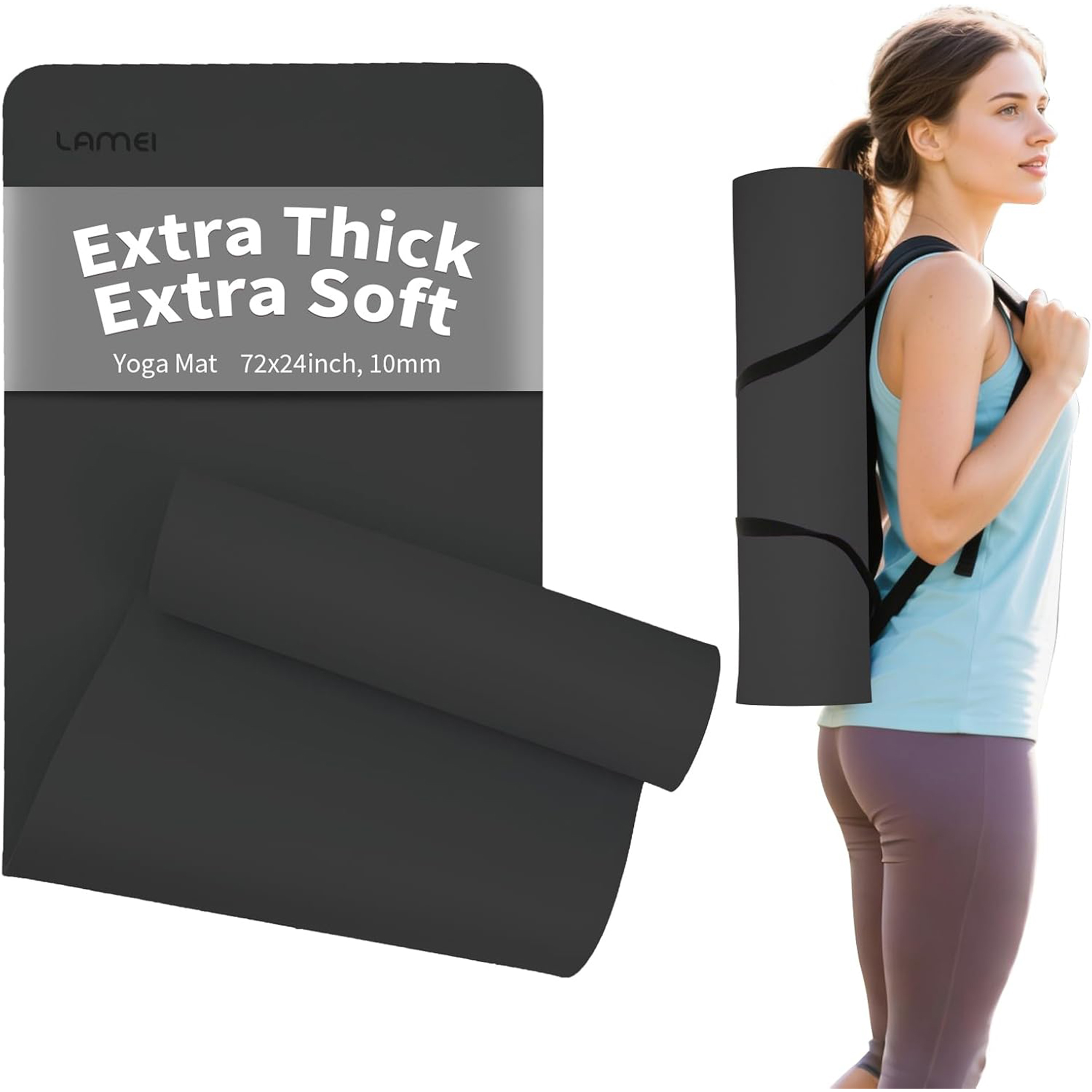 Lamei Yoga Mat,10mm Extra Thick Non Slip,Durable TPE Exercise Mats for Home Workout,Includes Straps for Carryingr, Eco-Friendly Travel Pilates