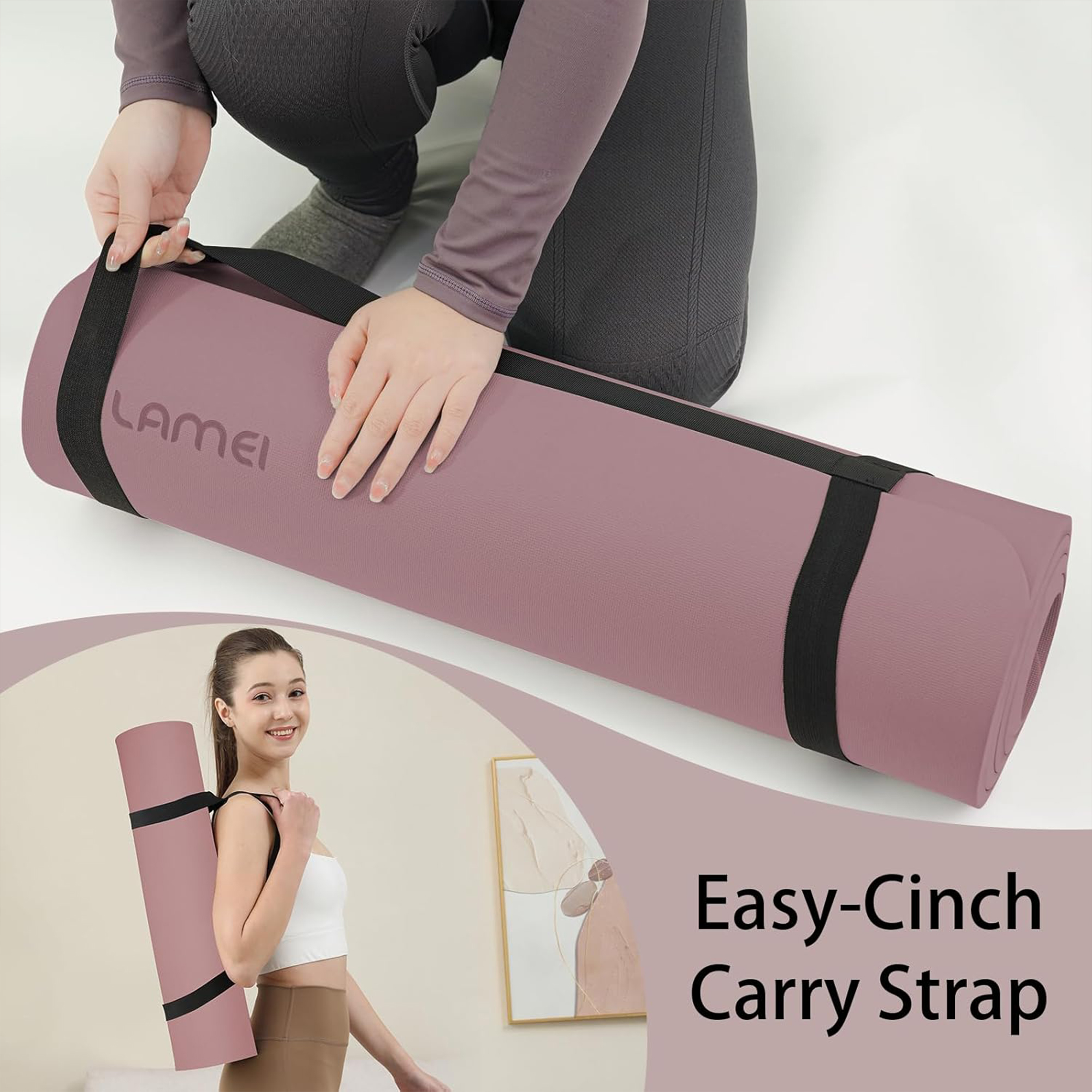 Lamei Yoga Mat,10mm Extra Thick Non Slip,Durable TPE Exercise Mats for Home Workout,Includes Straps for Carryingr, Eco-Friendly Travel Pilates