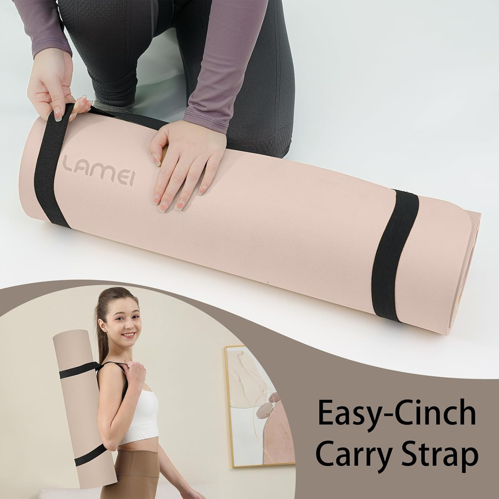 Lamei Yoga Mat,10mm Extra Thick Non Slip,Durable TPE Exercise Mats for Home Workout,Includes Straps for Carryingr, Eco-Friendly Travel Pilates