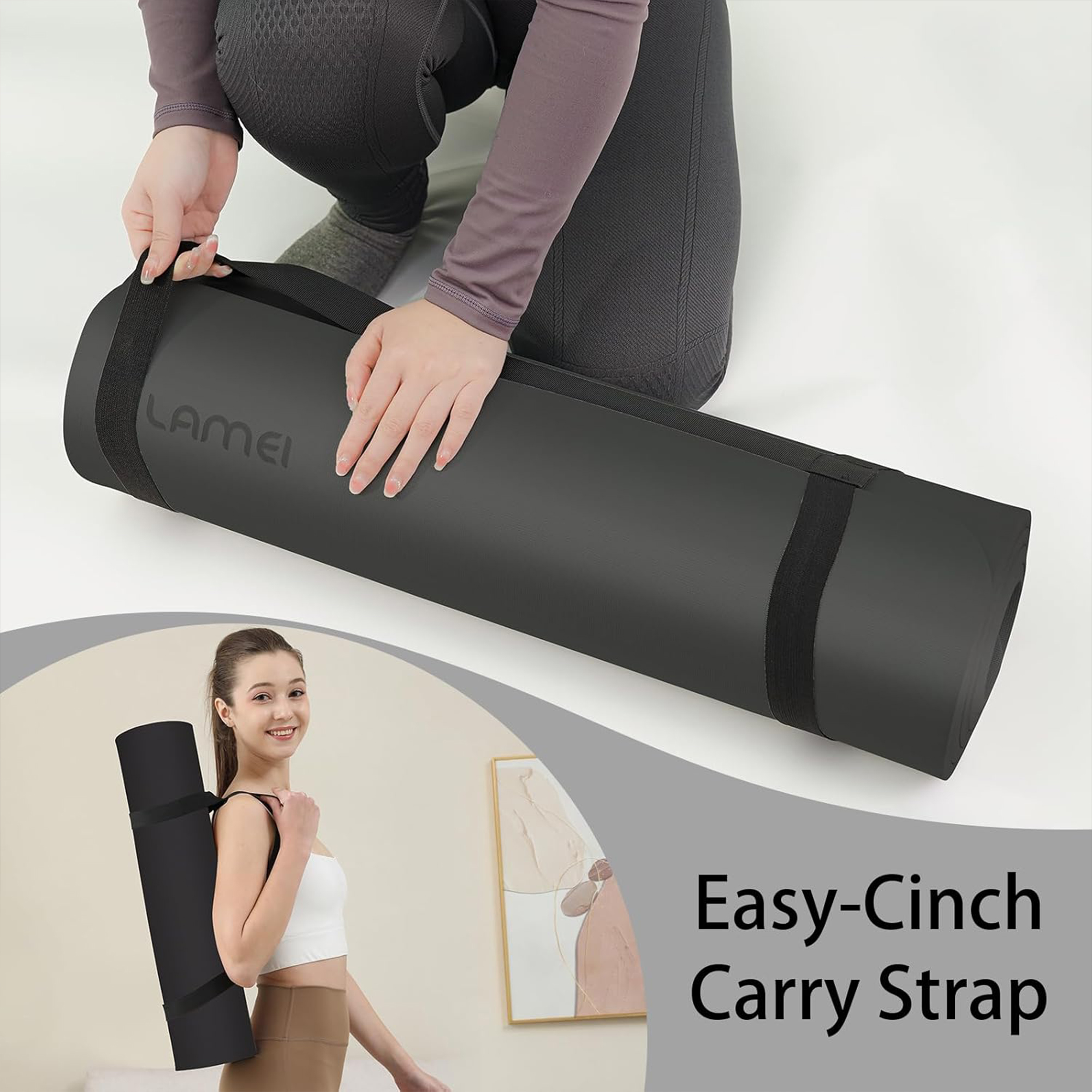 Lamei Yoga Mat,10mm Extra Thick Non Slip,Durable TPE Exercise Mats for Home Workout,Includes Straps for Carryingr, Eco-Friendly Travel Pilates