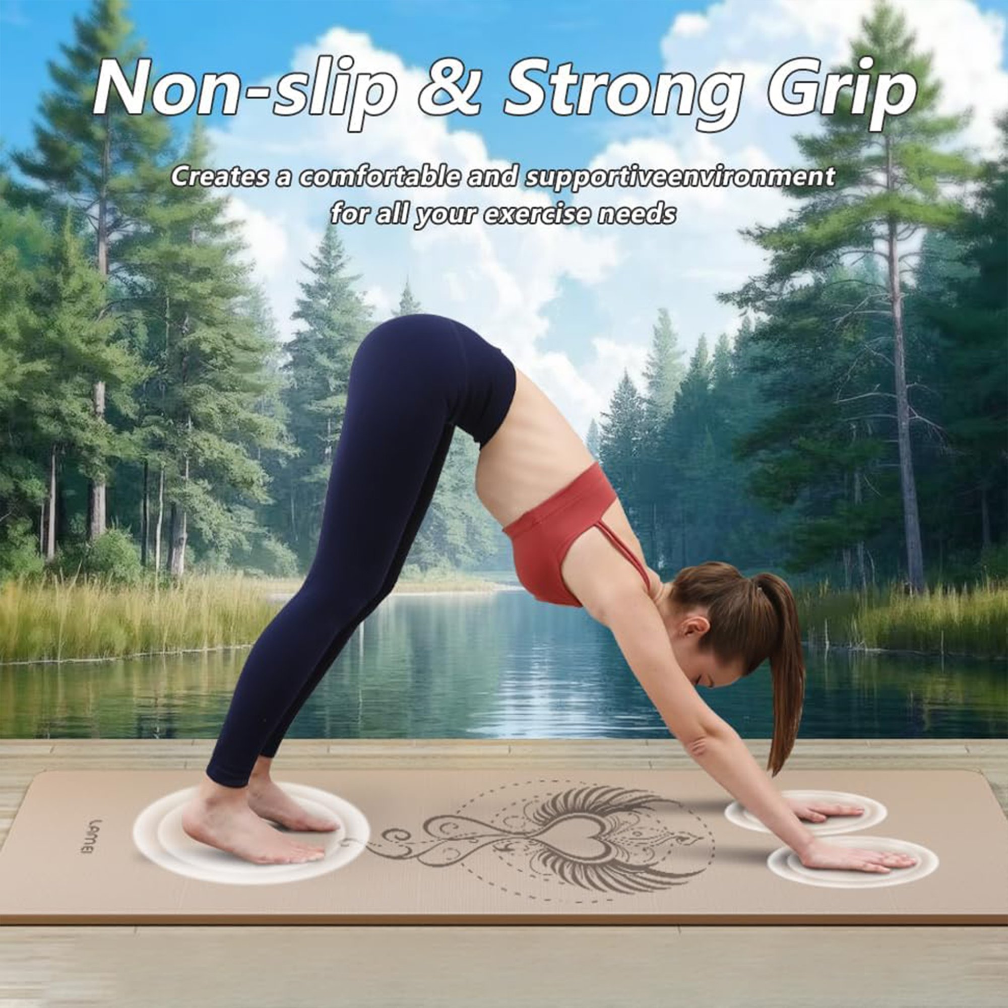 Lamei Yoga Mat,10mm Extra Thick Non Slip,Durable TPE Exercise Mats for Home Workout,Includes Straps for Carryingr, Eco-Friendly Travel Pilates