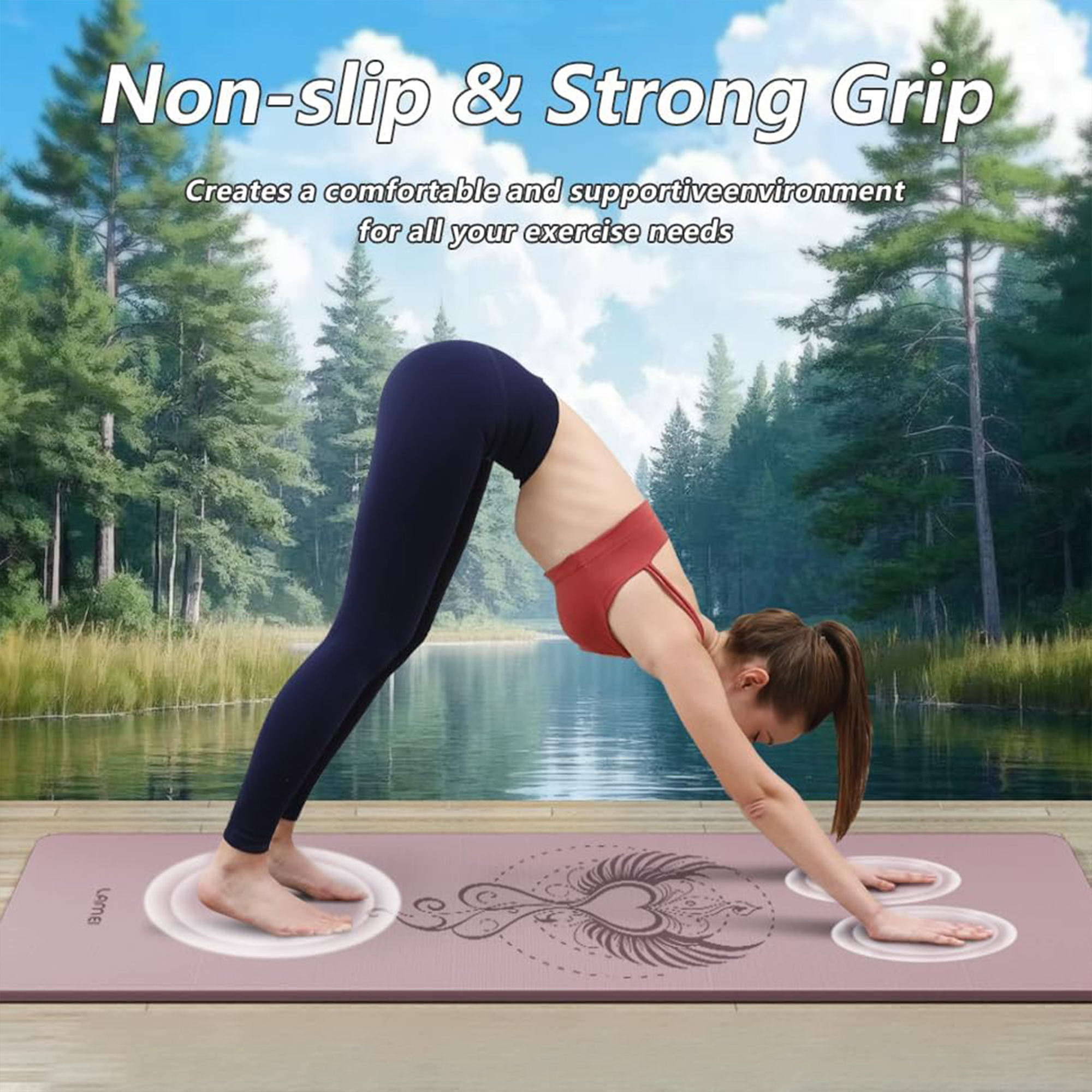 Lamei Yoga Mat,10mm Extra Thick Non Slip,Durable TPE Exercise Mats for Home Workout,Includes Straps for Carryingr, Eco-Friendly Travel Pilates